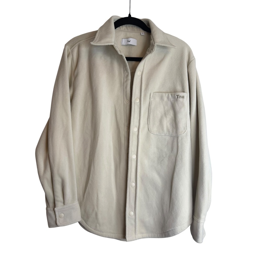 Aritzia Tna Polar Fleece Button Down Shacket Cream Beige Small Shirt Jacket